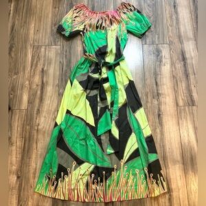 $395 ETCETERA SENSATION Vibrant Abstract Stretch Cotton Maxi Dress w/Pockets XS